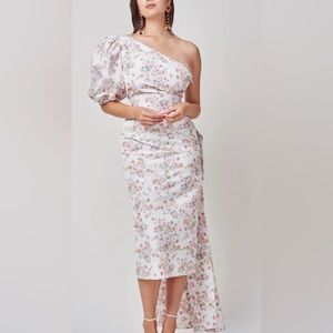 Markarian, Laurel One-Shoulder Floral Dress with Sash Train